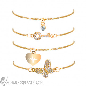 Armband Set 4-teilig "Key to your Heart" goldfarben 