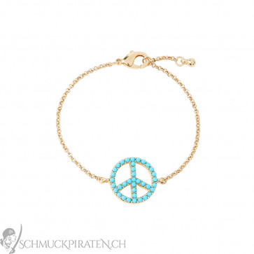 Armband für Damen "Peace" goldfarben mit türkisen Steinchen-Bild 1