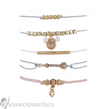 Armband Set "Heart & Arrow", 5-teilig, goldfarben-grau-pink-Bild 1