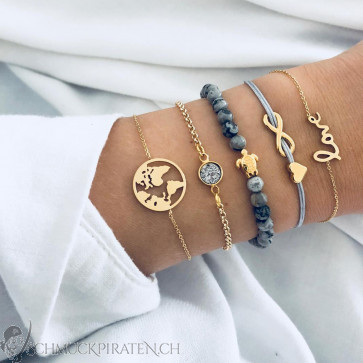 Armband Set "Infinite Love", 5-teilig, goldfarben-grau-weiss-Bild 1