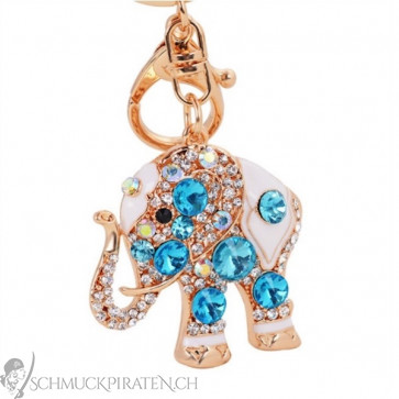 Schlüsselanhänger Elefant in blau und weiss