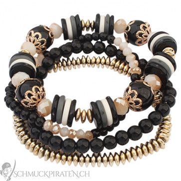 Damen Armband mit Perlen in grau schwarz und gold