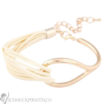 Damen Armband in gold und weiss mit Schlaufe und mehreren Reihen