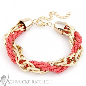 Damen Armband in gold mit Perlen in pink-Bild 1