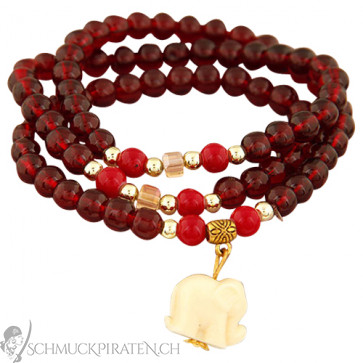 Damen Armband aus roten Perlen mit Elefant-Bild 1