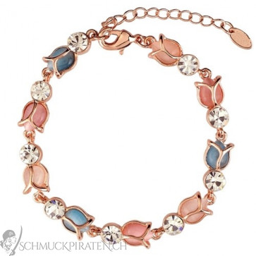 Damen Armband in roségold mit Steinen in blau, rosa und weiss-Bild 1