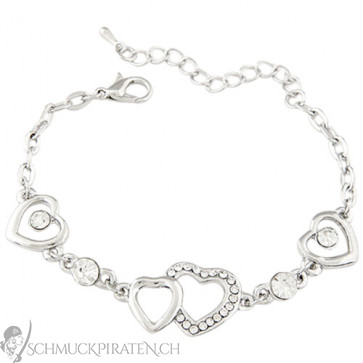 Damen Armband in silber mit Herzen und Strass-Bild 1