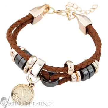 Damen Armband in braun und gold mit Anhänger