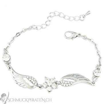 Damen Silberarmband mit Flügeln und Strass-Bild 1