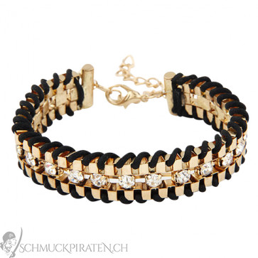 Damen Armband in gold und schwarz mit Strass-Bild 1
