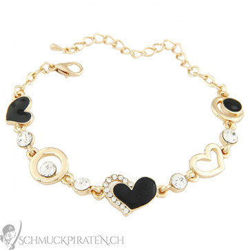 Armband in gold mit schwarzen Herzen-Bild 1