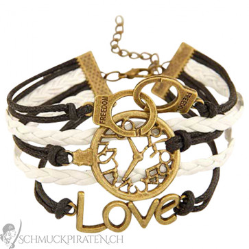 Damen Lederarmband in braun und weiss mit Love Zeichen-Bild 1