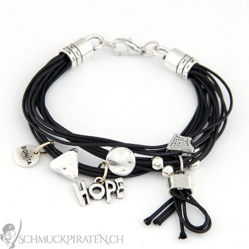 Damen Lederarmband in schwarz und silber mit Charms-Bild 1