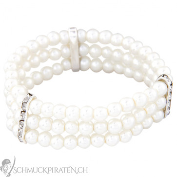 Damen Perlenarmband in weiss mit Strass-Bild 1