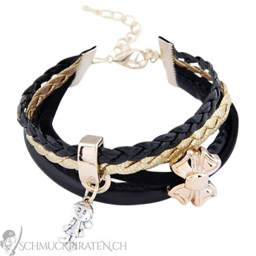 Damen Armband in schwarz und gold mit Schleife-Textilarmband-Bild 1