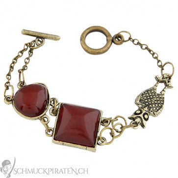 Damen Armband im Vintage Look in altgold mit Steinen in bordeaux