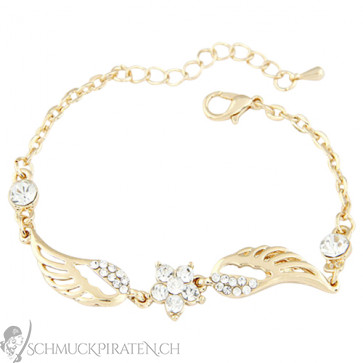 Damen Armband in gold mit Flügeln und Blume mit Strass-Bild 1