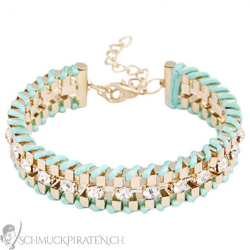 Damen Armband in gold und hellblau mit Strass