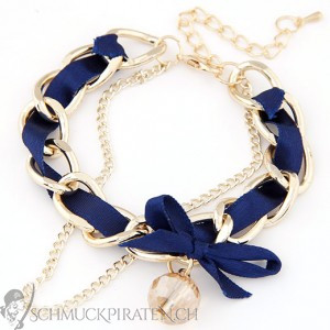 Damen Armband in gold mit blauem Band und Kugel