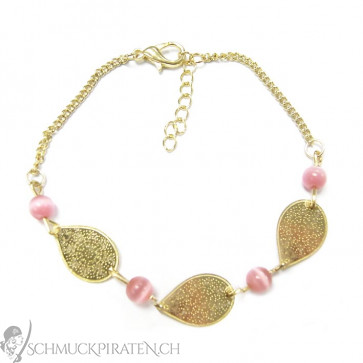 Filigranes Damen Armband in gold mit Ornamenten und rosa Perlen