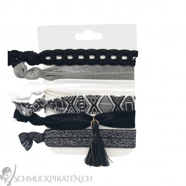 Elastisches Armbandset / Haaraccessoire schwarz mit Tassel