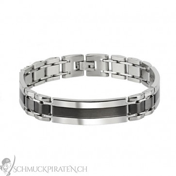 Herren Edelstahl Armband in silber mit schwarz in der Mitte