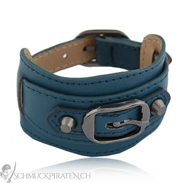 Herren Lederarmband in blau mit Gürtelschlaufe in silber