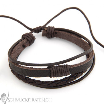 Herren Lederarmband in braun mit unterschiedlichen Bändern-Bild 1