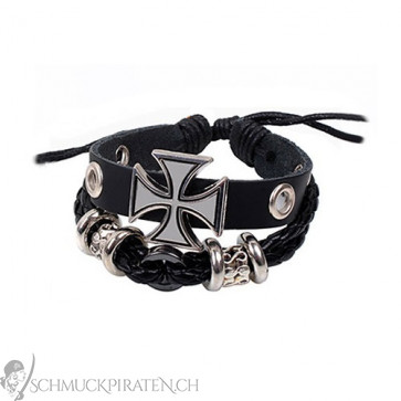 Lederarmband in schwarz mit Kreuz für Herren - Bild 1