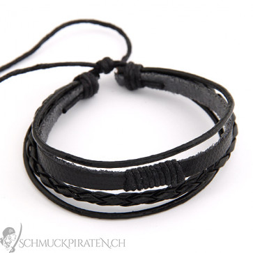 Herren Lederarmband mehrreihig in schwarz-Bild 1