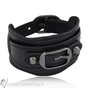 Herren Lederarmband in schwarz mit Gürtelschlaufe in silber