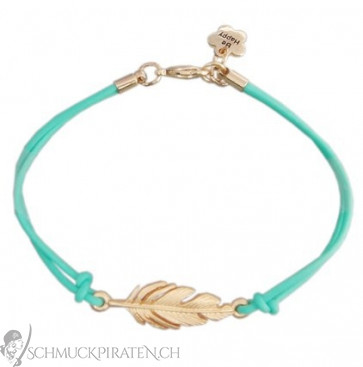 Damen Armband in türkis mit Goldfeder