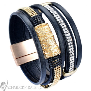 Damen Armband in schwarz mit goldenen Parts und Strass