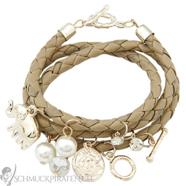 Damen Armband in braun mit goldenen Charms