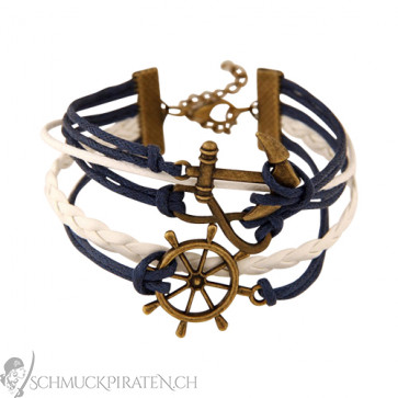 Damen Lederarmband in blau und weiss mit Anker, Steuerrad und Infinity Zeichen-Bild 1