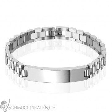 Herren Edelstahl Armband in silber mit Gravurplatte