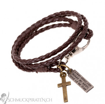 Herren Lederarmband in braun mit Kreuz-Bild 1