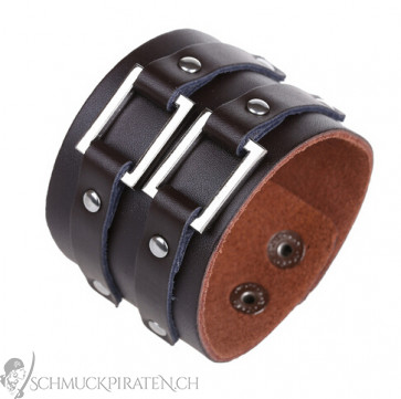 Breites Herren Lederarmband in schwarz-Bild 1