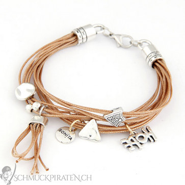 Damen Lederarmband in caramel/braun mit silbernen Anhängern-Bild 1