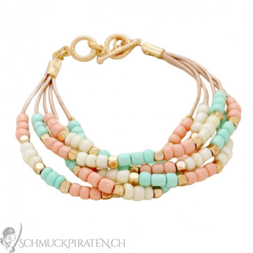 Mehrreihiges Perlenarmband im Pastell Look