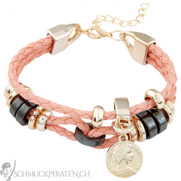Damen Armband aus Textil in gold und rosa - Bild 1