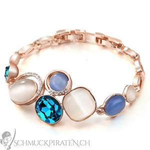 Elegantes Armband für Damen in rosegold mit blauen und hellen Steinen-Bild 1