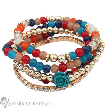Damen Armband Set aus bunten Perlen und goldenen Elementen-Bild 1