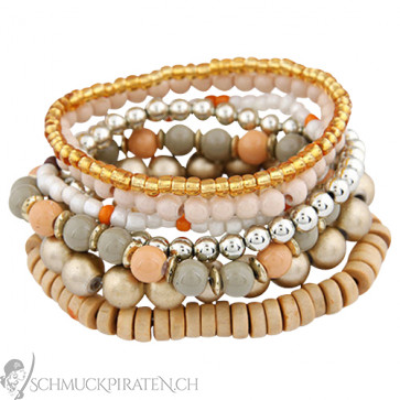 Armband Set aus Holz und Perlen in braun und bronze-Bild 1