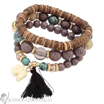 Armband Set 3-teilig mit Holzperlen und Steinen in grau-Bild 1