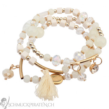 Damen Perlenarmband in weiss und gold mit Quaste