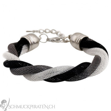 Armband in schwarz, silber und grau ineinander verschlungen