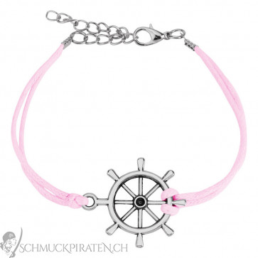 Damen Armband aus rosa Kunstleder mit silbernem Steuerrad