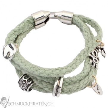 Damen Armband aus grünem Textil mit silbernen Charms-Bild 1