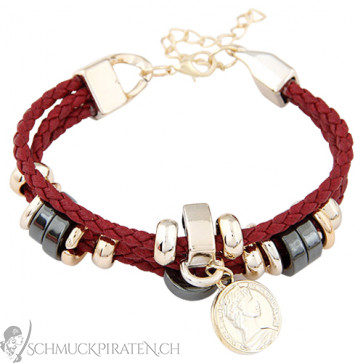 Damen Armband aus Textil in gold und rot - Bild 1